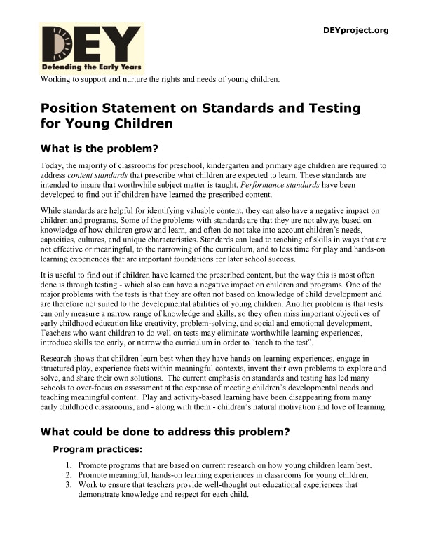 DEY Position Statement