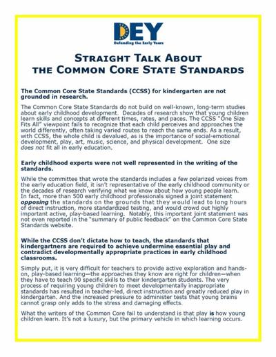 DEY -- Straight talk about Common Core issues