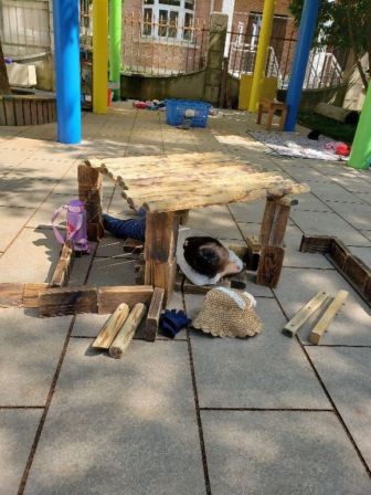 A number of tools left on the playground