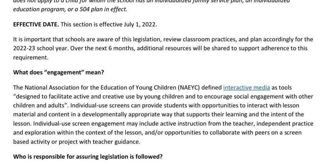 Summary of MN PreK and K Screen Time Legislation - text only