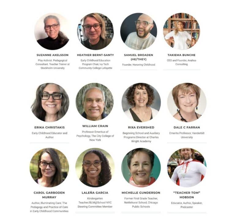 Collage of professional headshots with names and job titles, representing a diverse group of early childhood education specialists.