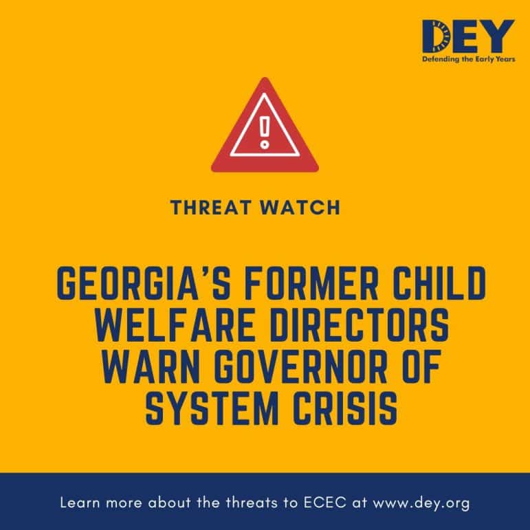 Yellow graphic with a red warning icon, headline reads: 